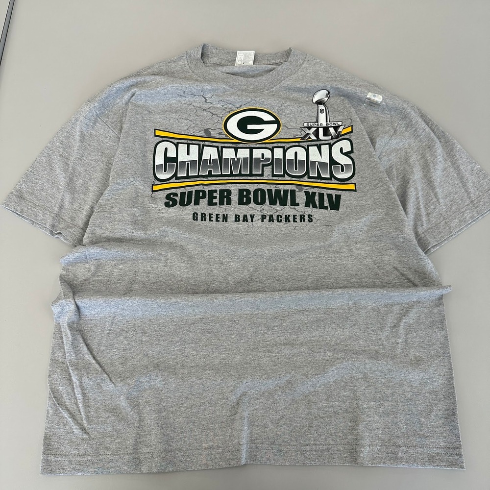Green Bay Packers Super Bowl XLV Champions T-Shirt Gray Mens XL Alstyle NFL